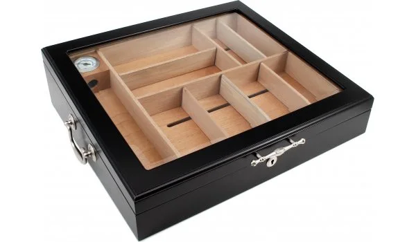 Humidor met glazen deksel zwart